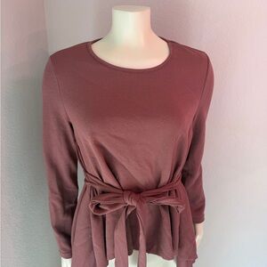 SHEIN Dusty Rose Long Sleeve Blouse with Tie